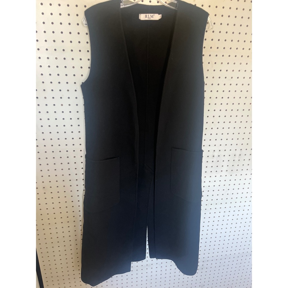 RLM Femme Vintage Black Wool Longline Vest Open Front Sleeveless Cardigan Size 6